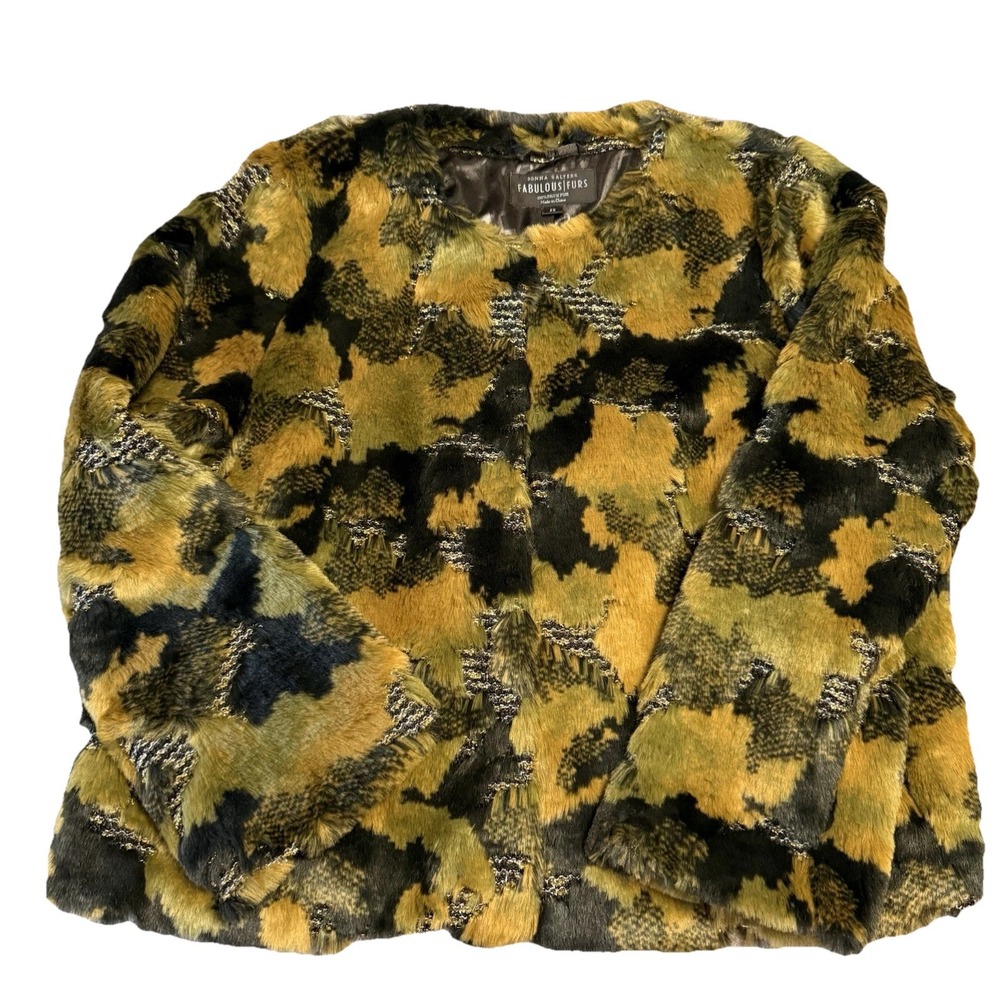 Donna Salyers Fabulous Furs Faux Fur Jacket Women's 2X Camo Gold‎